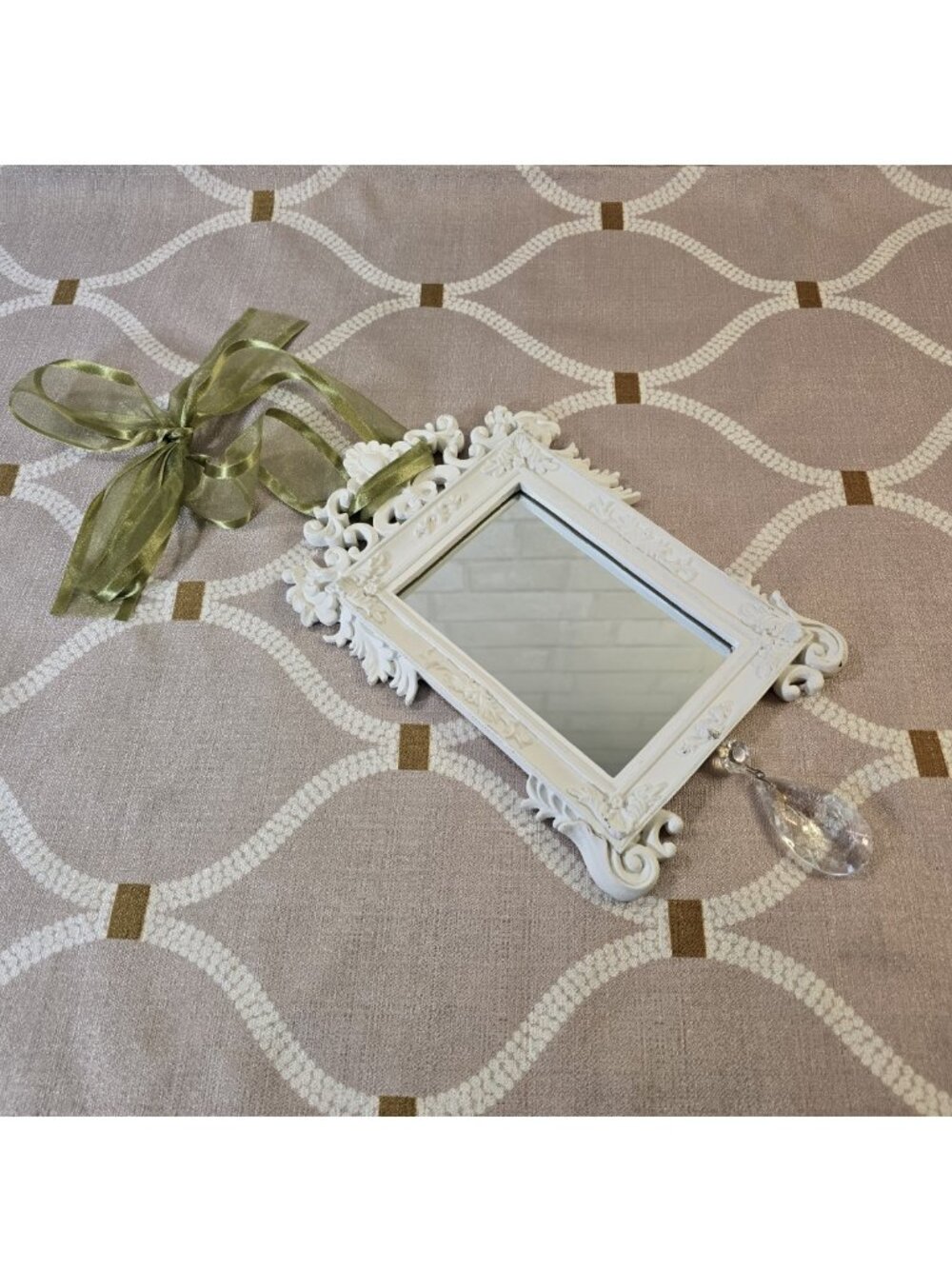 SOLD Ornate Framed Hanging Mirror White Shabby Chic French Country Vanity Decor